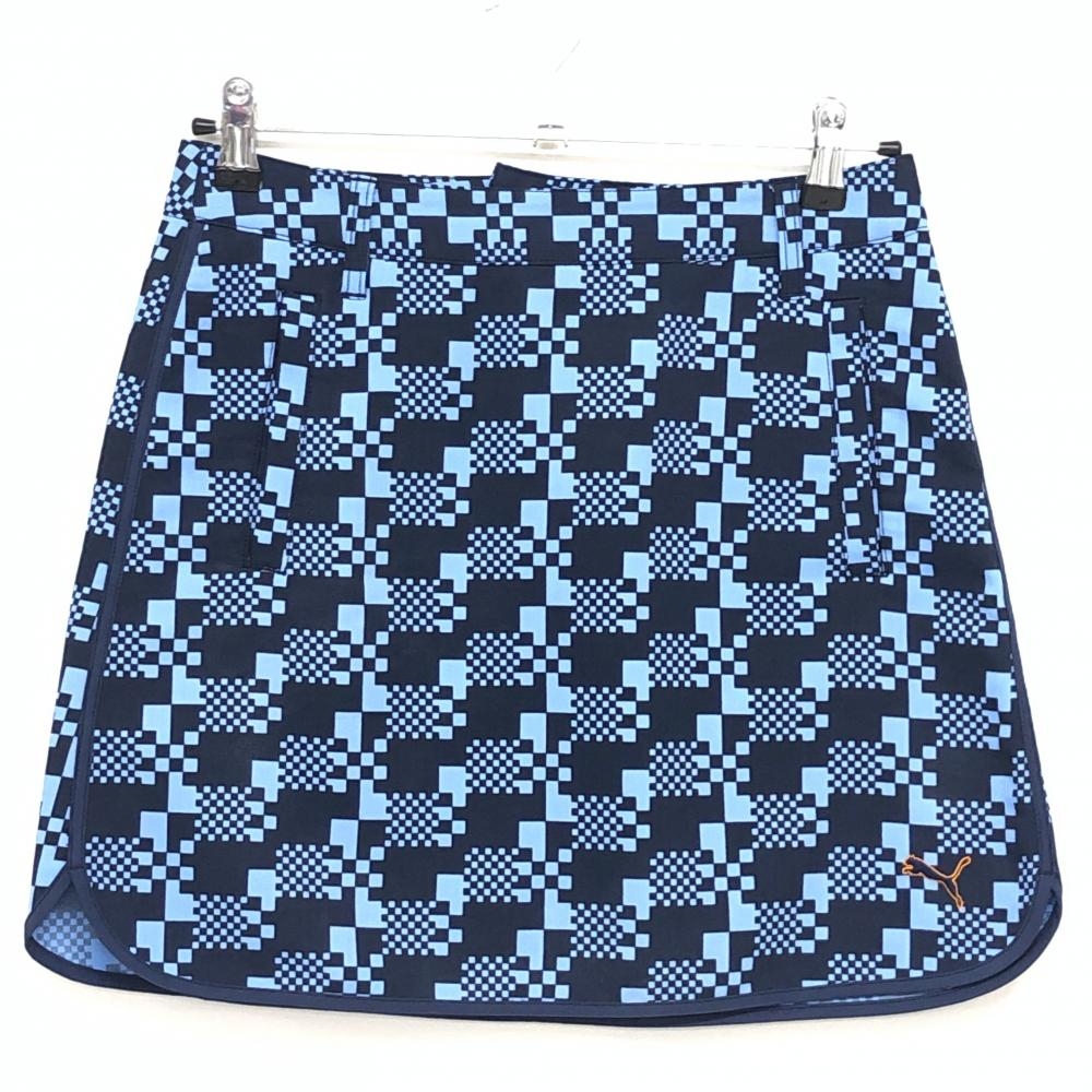 【超美品】プーマ スカート ネイビー×ライトブルー 総柄  レディース L ゴルフウェア PUMA