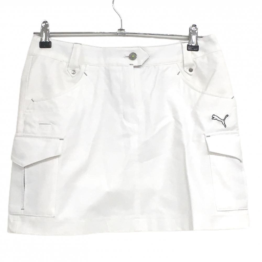 【超美品】プーマ カーゴスカート 白 ヘリンボーン調地模様 ストレッチ  レディース M ゴルフウェア PUMA