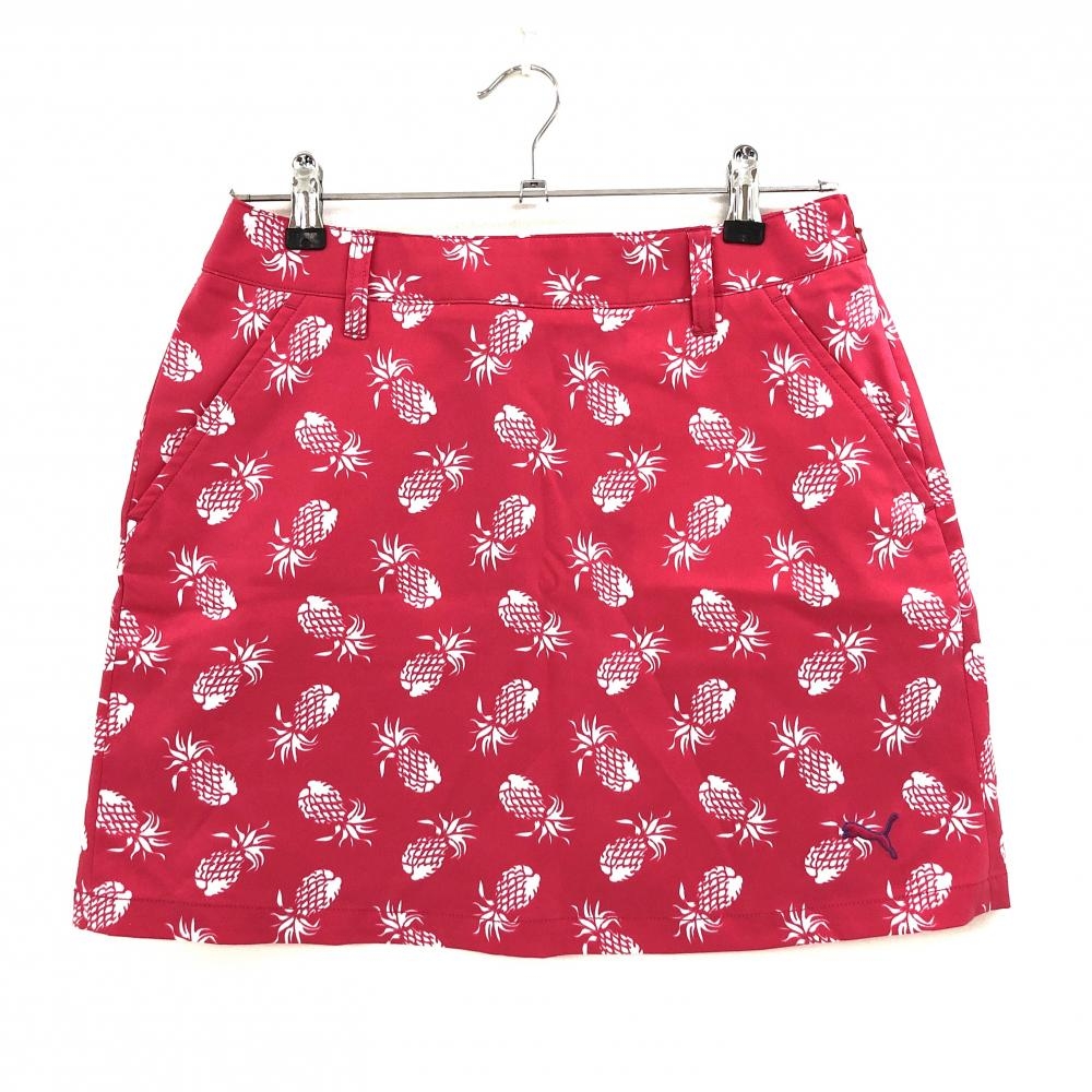 【超美品】プーマ スカート ピンク×白 パイナップル総柄 ロゴ刺しゅう レディース O ゴルフウェア PUMA