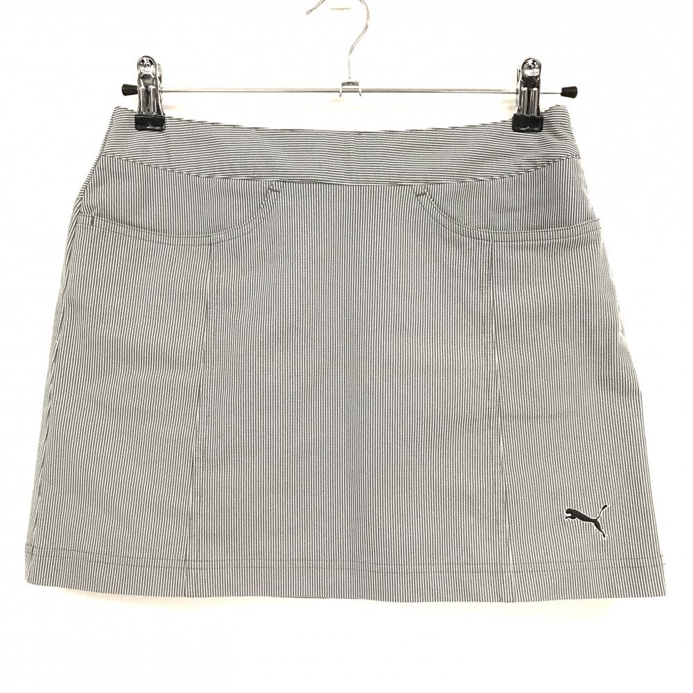 【美品】プーマ スカート 白×黒 細ストライプ ストレッチ レディース M ゴルフウェア PUMA
