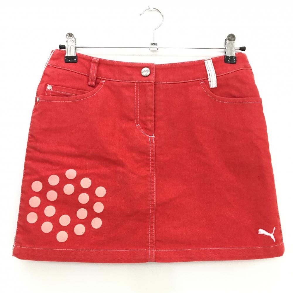 【美品】プーマ スカート レッド×白 サイドパイピングライン 内側インナーパンツ レディース M ゴルフウェア PUMA