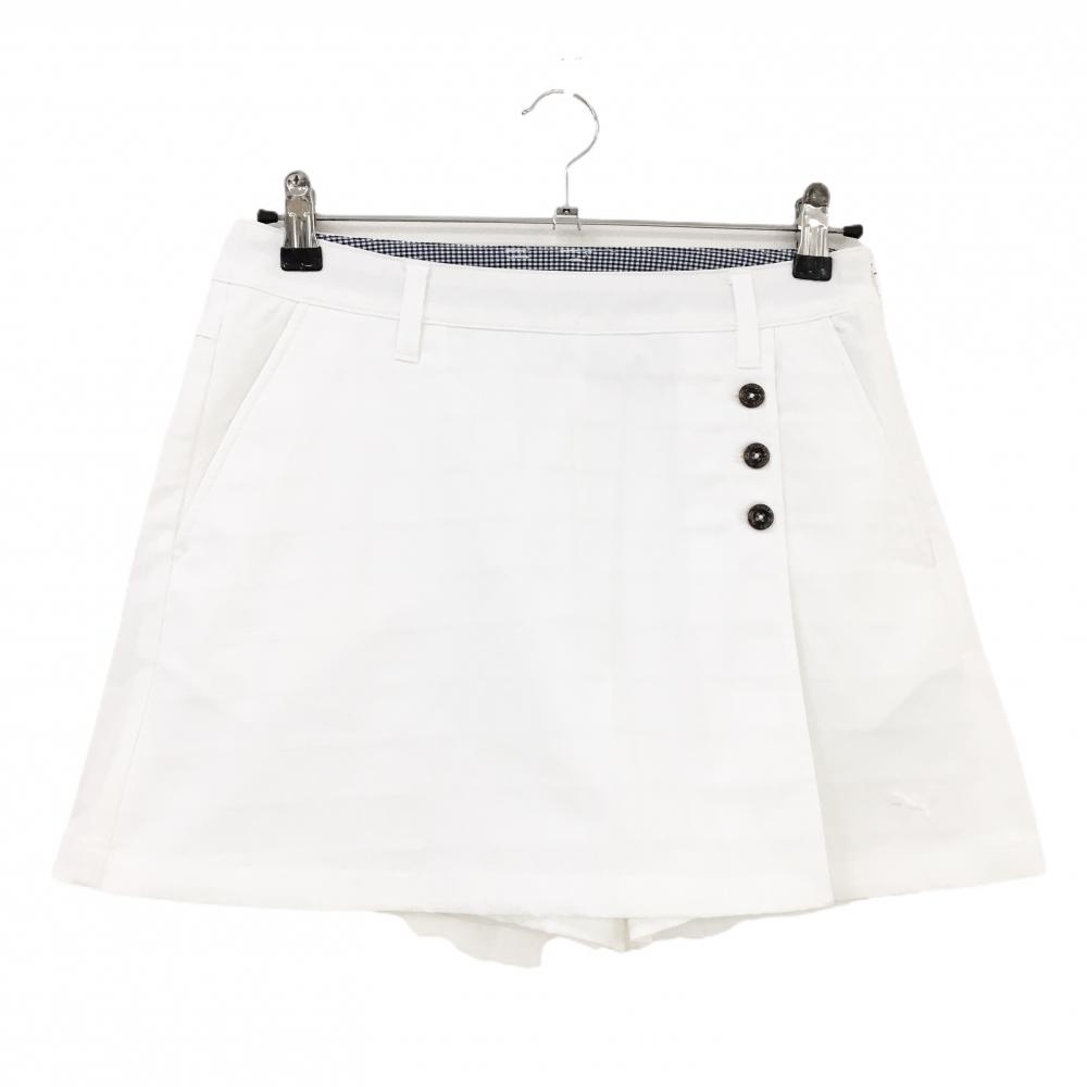 【美品】プーマ キュロットスカート 白 格子地模様 前ボタン  レディース M ゴルフウェア PUMA