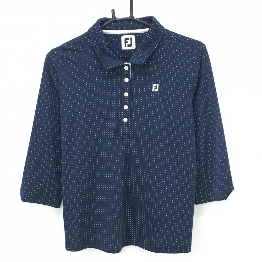フットジョイ 半袖ポロシャツ ネイビー×白 五分袖 ピンドット レディース XL ゴルフウェア FootJoy