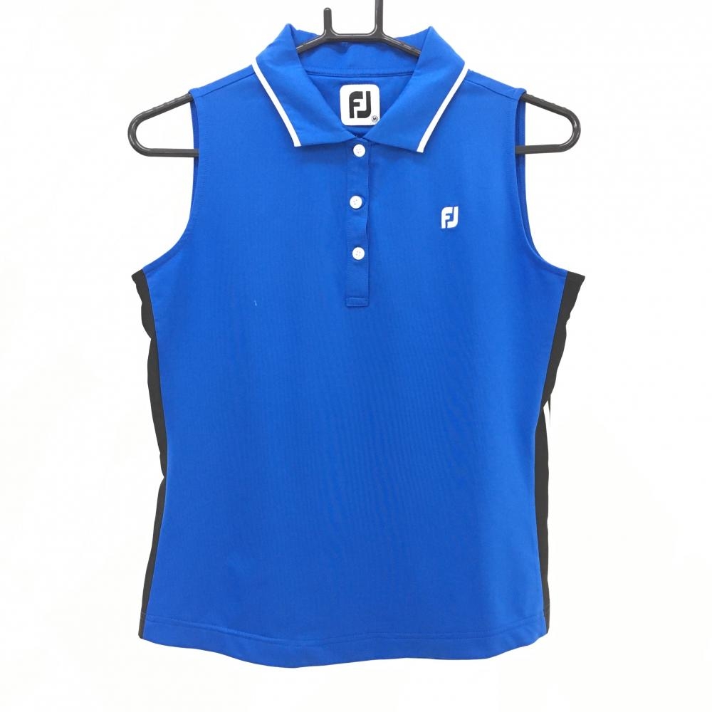 【美品】フットジョイ ノースリーブポロシャツ ブルー×白 サイドライン レディース M ゴルフウェア FootJoy