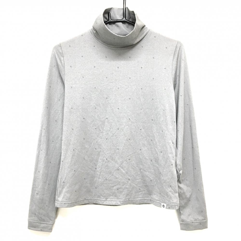 【超美品】フットジョイ 長袖ハイネックシャツ グレー ロゴ総柄 裏微起毛  レディース M ゴルフウェア FootJoy
