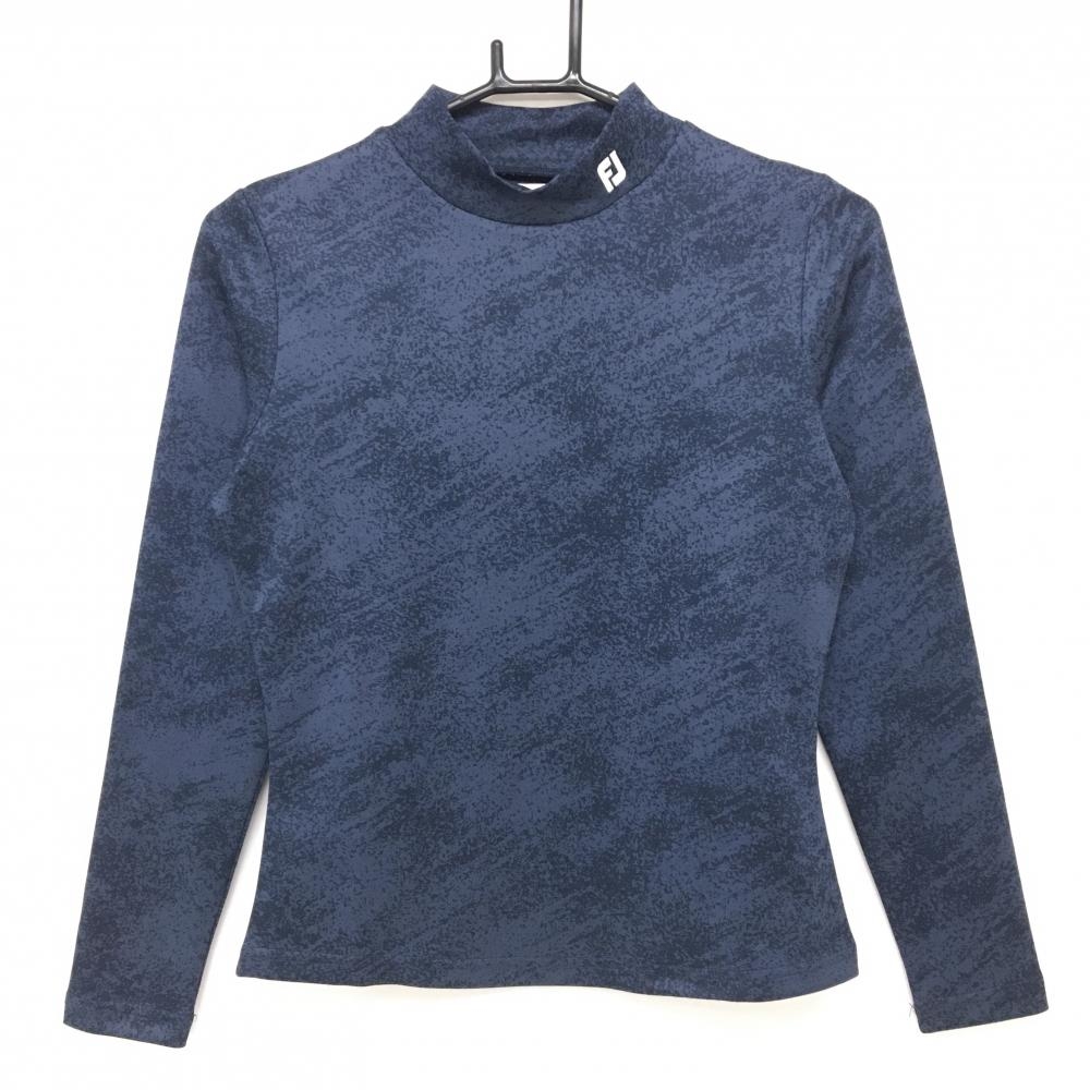 【超美品】フットジョイ 長袖ハイネックシャツ 地模様 ネックロゴ刺しゅう  レディース S ゴルフウェア FootJoy