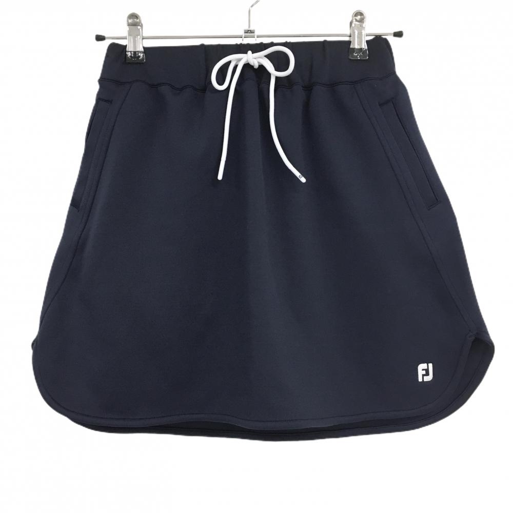 【超美品】フットジョイ ストレッチスカート ネイビー 裾ロゴ ウエストゴム 調節紐 レディース M ゴルフウェア FootJoy