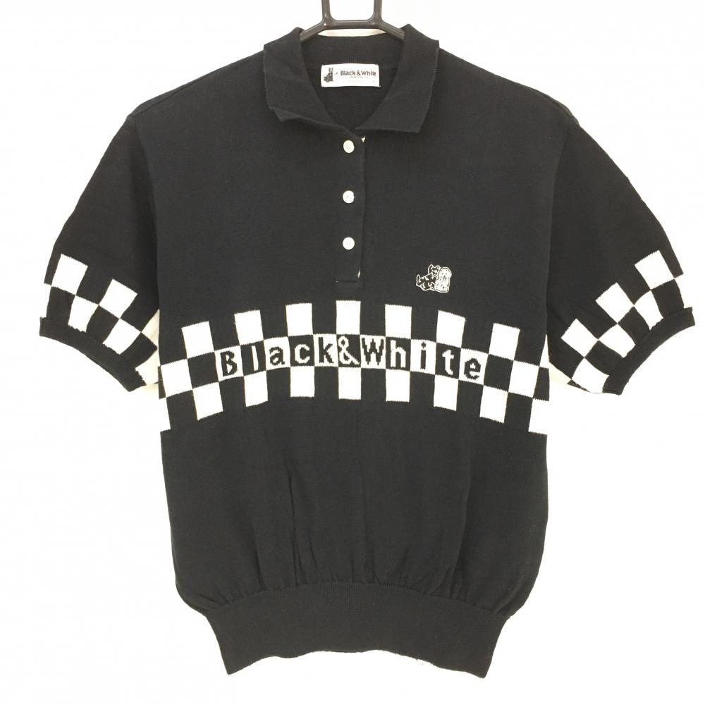 ブラックアンドホワイト 半袖ニットポロシャツ 黒×白  レディース 9 ゴルフウェア Black＆White