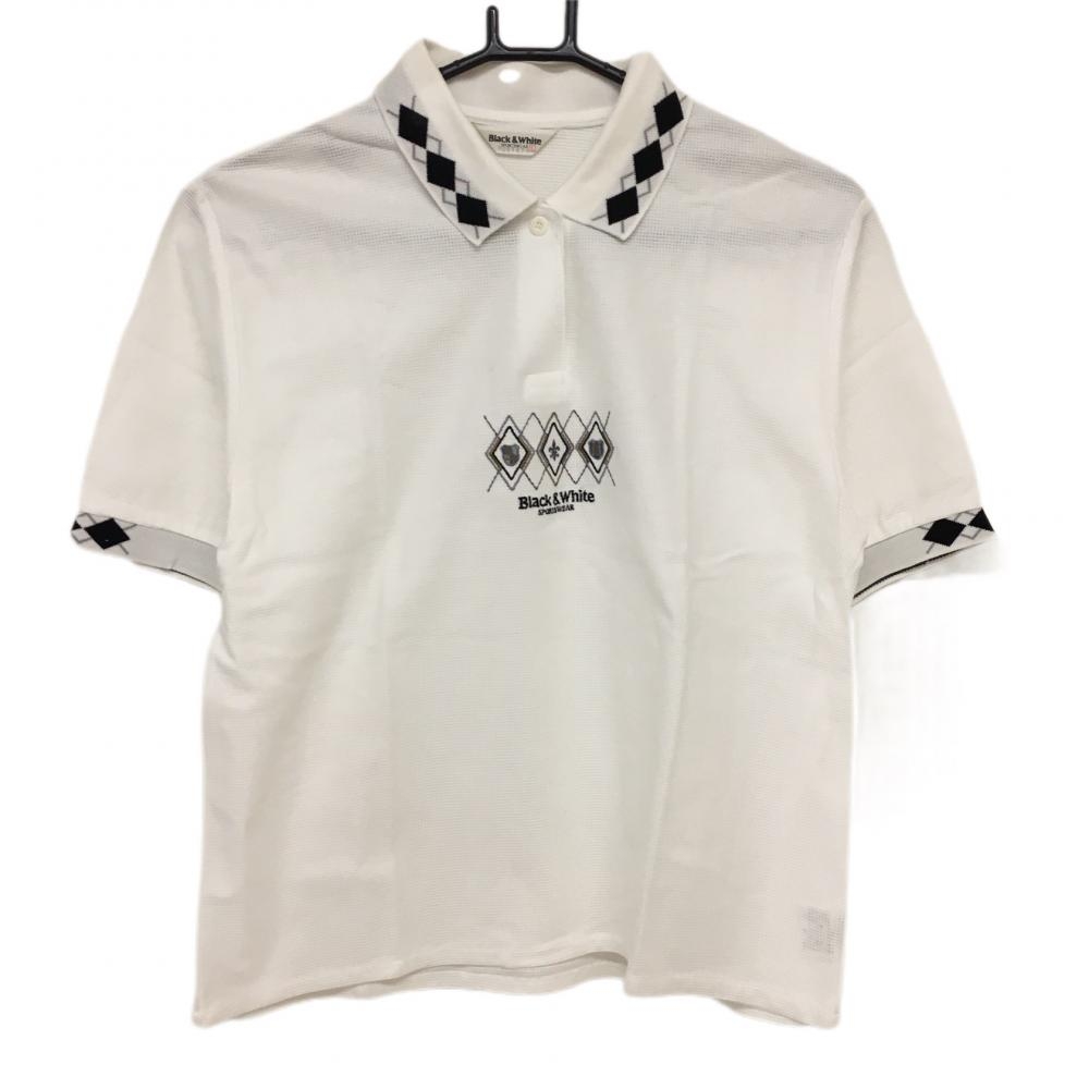 ブラックアンドホワイト 半袖ポロシャツ 白×黒 メッシュ レディース L ゴルフウェア Black＆White