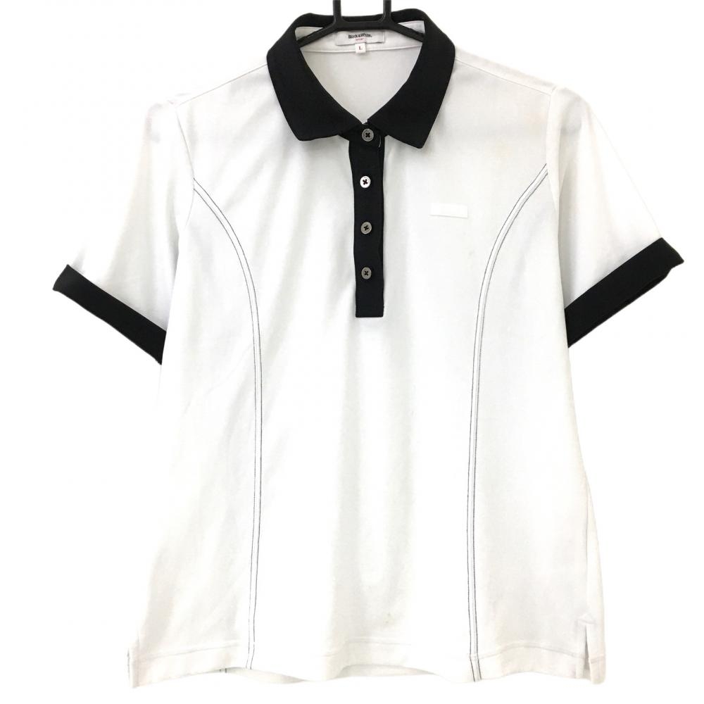 ブラックアンドホワイト 半袖ポロシャツ 白×黒  レディース L ゴルフウェア 2021年モデル Black＆White