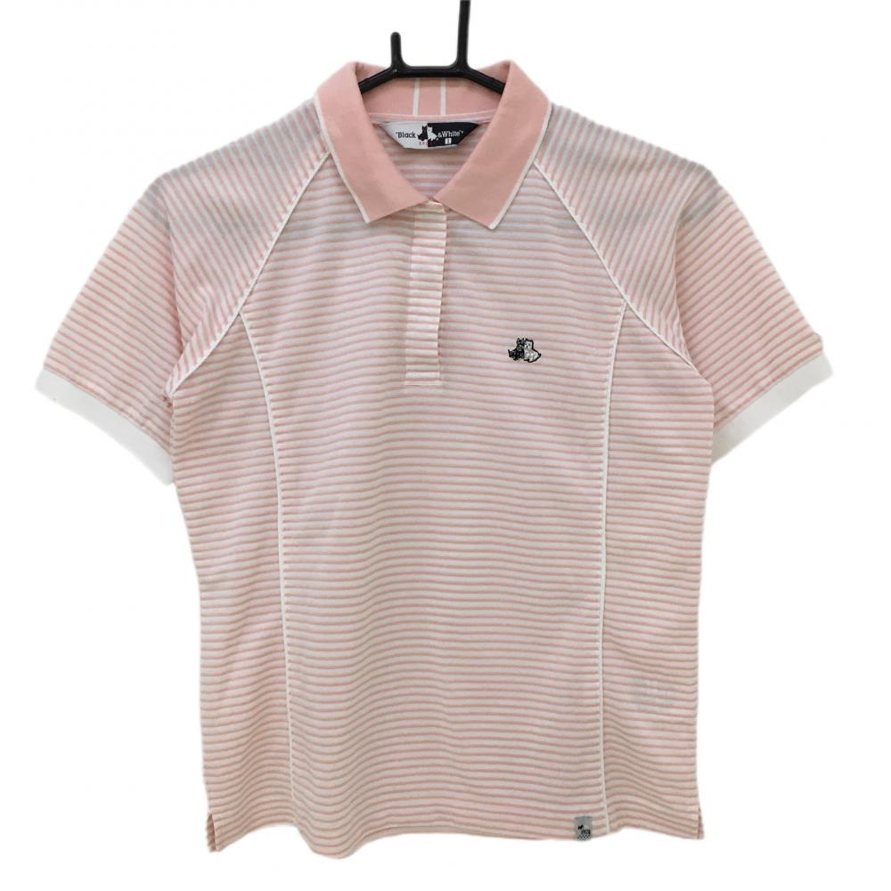 ブラックアンドホワイト 半袖ポロシャツ ピンク×白 ボーダー  レディース 1(M) ゴルフウェア Black＆White