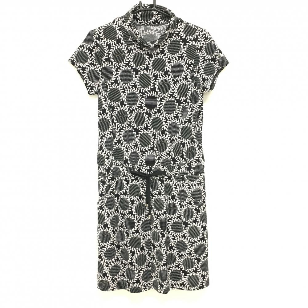 【超美品】ブラックアンドホワイト 半袖タートルネックワンピース 黒×ライトグレー レディース 2(M) ゴルフウェア Black＆White