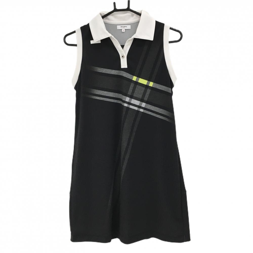 【美品】ブラックアンドホワイト ノースリーブスキッパーワンピース 黒×白 前身頃一部チェック レディース M ゴルフウェア Black＆White