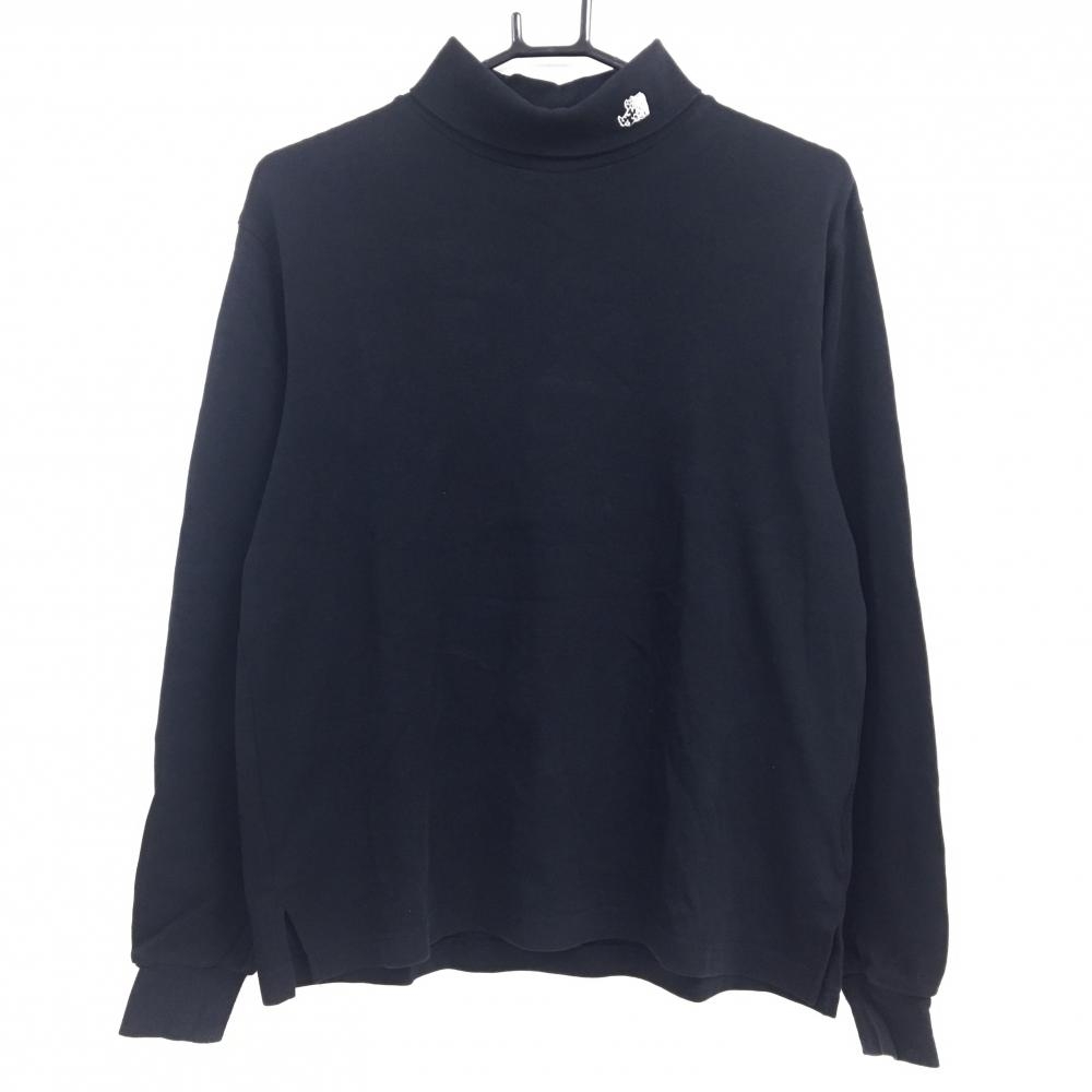 ブラックアンドホワイト 長袖ハイネックシャツ 黒 ネックロゴ刺しゅう レディース L ゴルフウェア Black＆White
