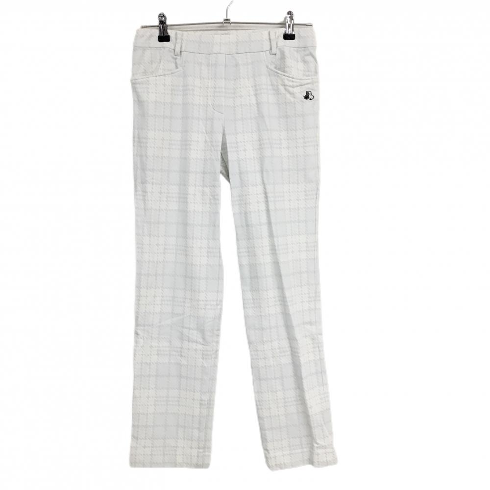 ブラックアンドホワイト パンツ 白×ライトグレー 格子調 ウエストゴム ロゴ刺しゅう レディース M ゴルフウェア Black＆White