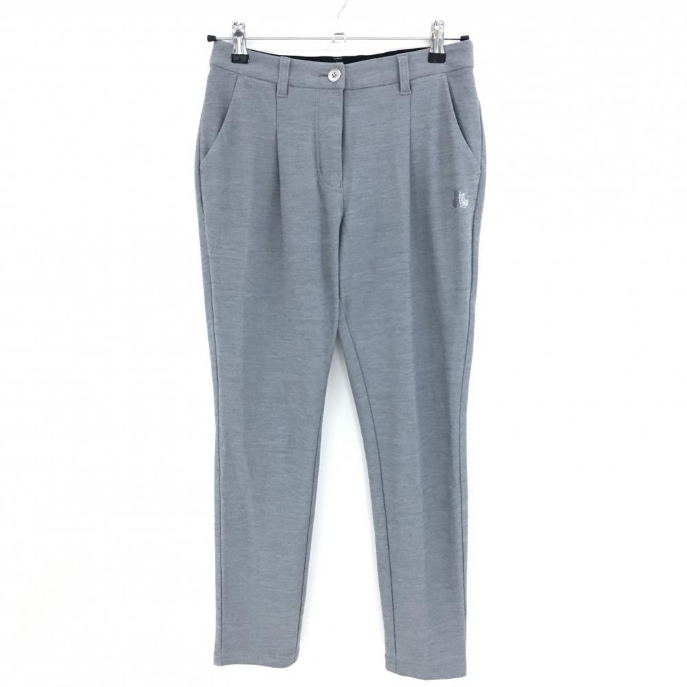 【美品】ブラックアンドホワイト パンツ 杢グレー×黒 ウエスト後ろゴム ラインストーンロゴ  レディース M ゴルフウェア Black＆White