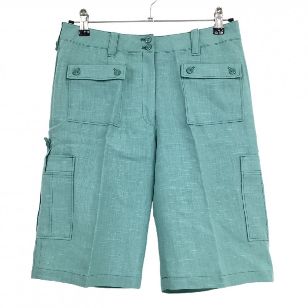 【新品】ブラックアンドホワイト ハーフパンツ グリーン カーゴパンツ 麻100％ 裏地付  レディース 2(M) ゴルフウェア Black＆White