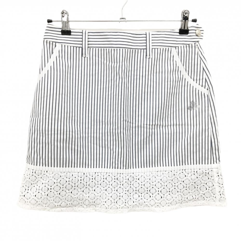 【超美品】ブラックアンドホワイト スカート 白×ネイビー ストライプ柄 サンプル品 レディース M ゴルフウェア Black＆White