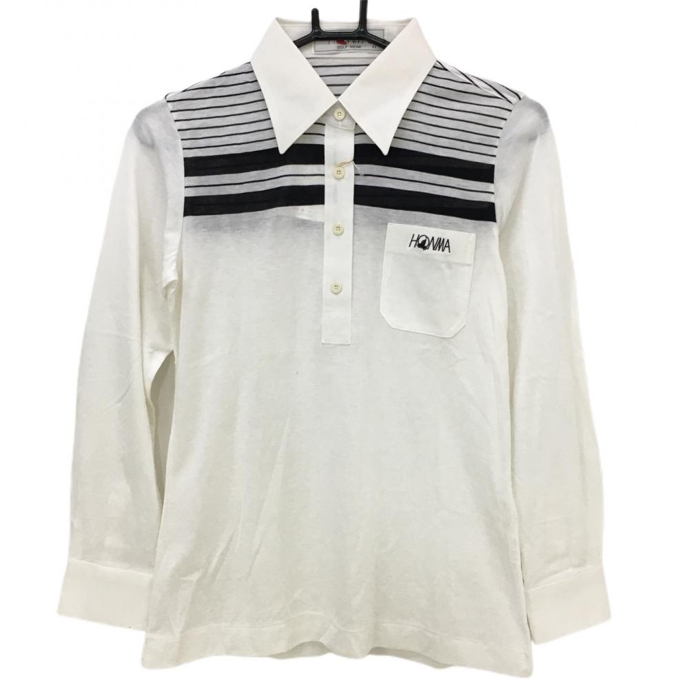 【新品】ホンマ 長袖ポロシャツ 白×黒 上部ボーダー レディース 11 ゴルフウェア HONMA