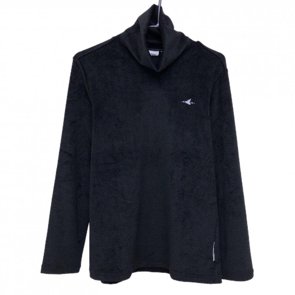 【美品】ホンマ 長袖ハイネックシャツ 黒 Morley Mole 総柄織生地 起毛  レディース LL ゴルフウェア HONMA