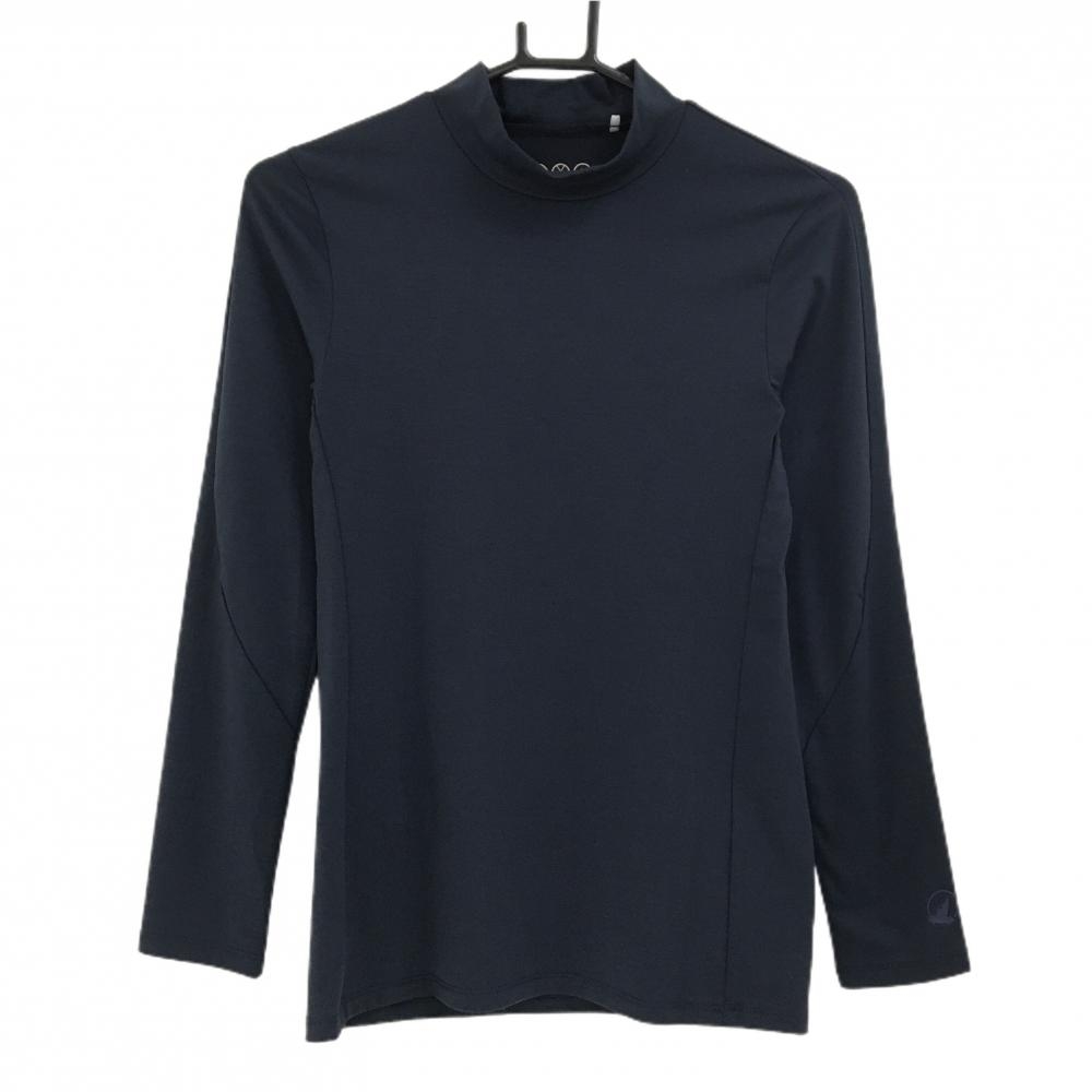 【超美品】ホンマ 長袖ハイネックシャツ ネイビー 袖口ロゴ ストレッチ レディース S ゴルフウェア HONMA