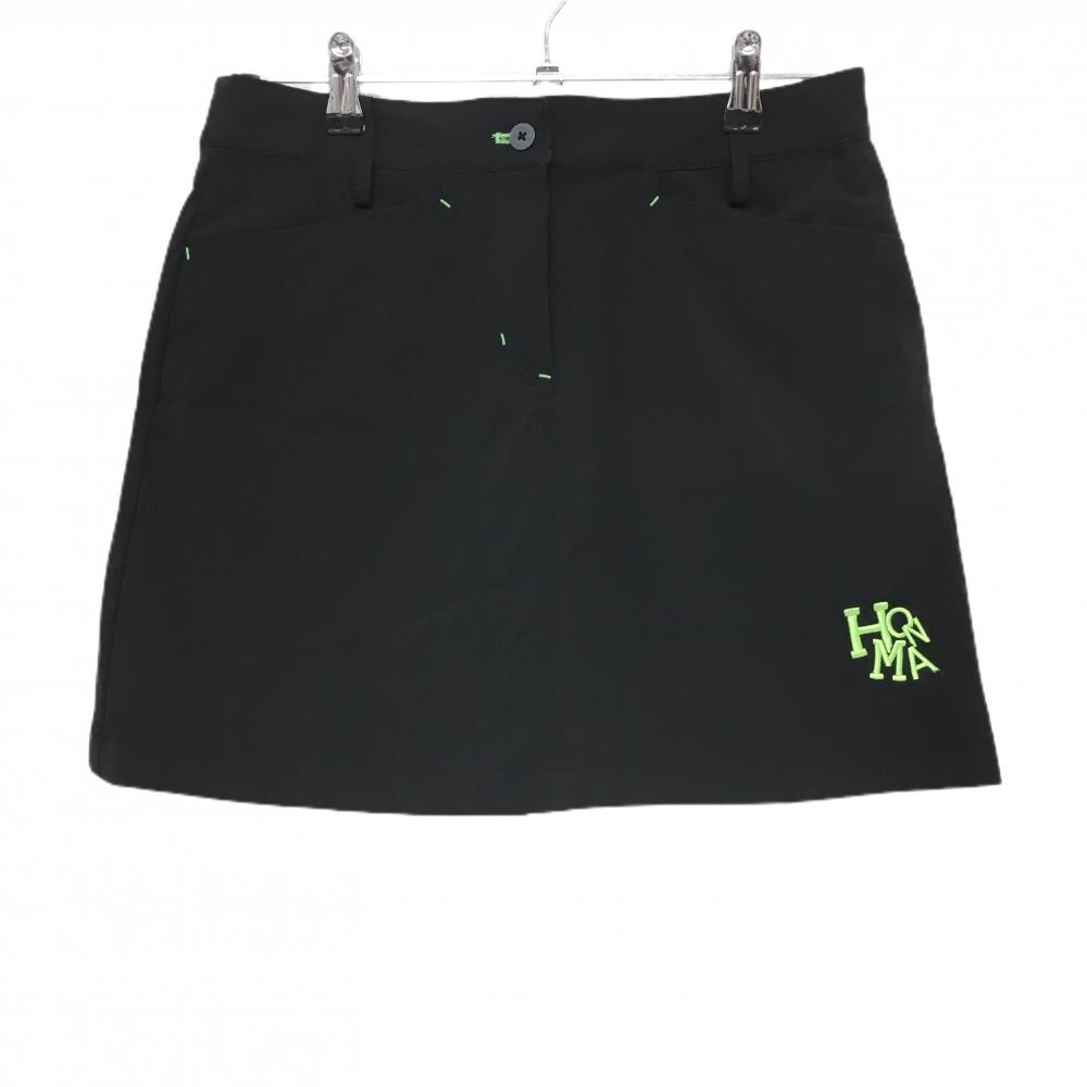 【超美品】ホンマ スカート 黒×ライトグリーン ロゴ刺しゅう レディース 9 ゴルフウェア HONMA