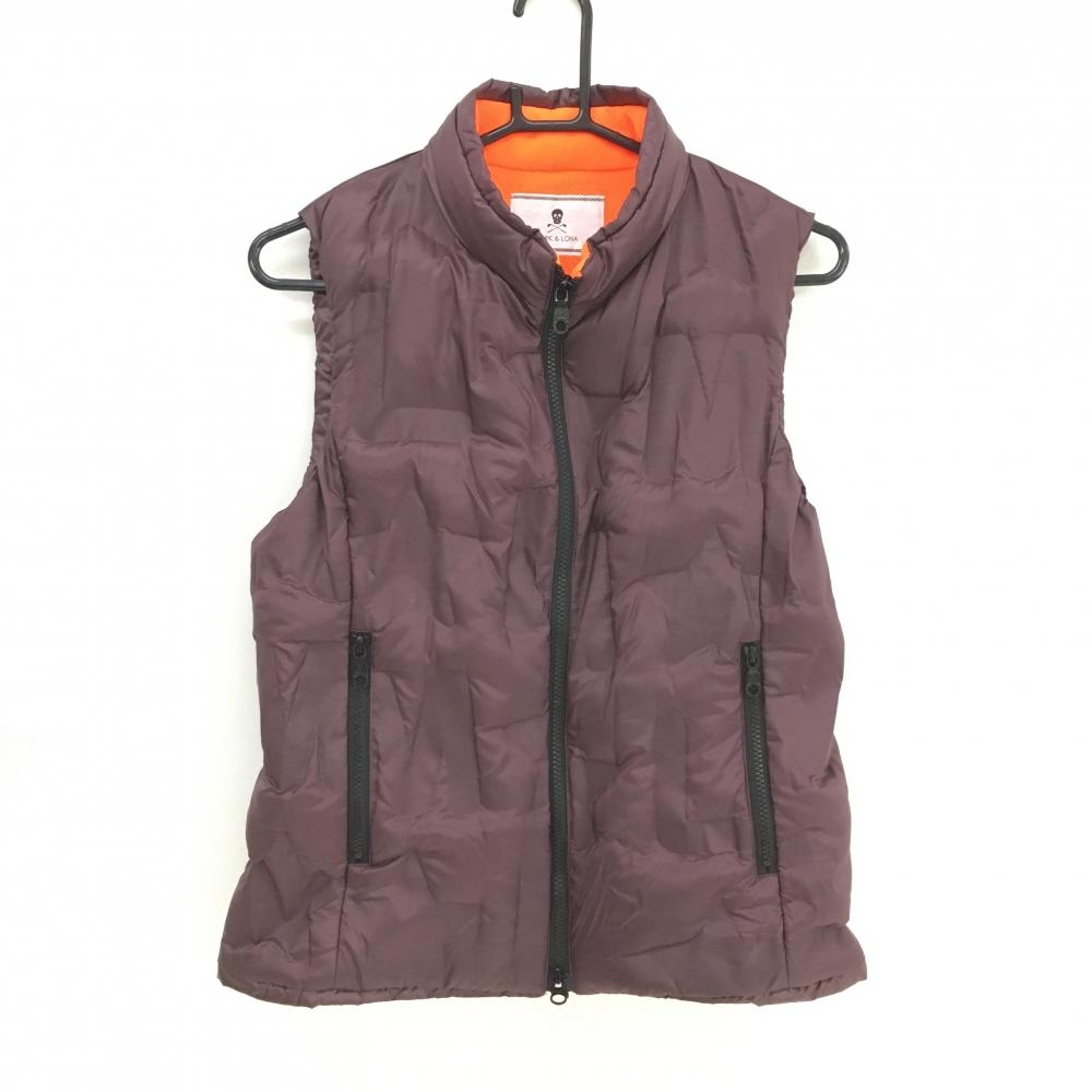 【超美品】マークアンドロナ ダウンベスト ダークパープル系 裏起毛 凹凸生地 軽量 レディース 38(M) ゴルフウェア MARK＆LONA