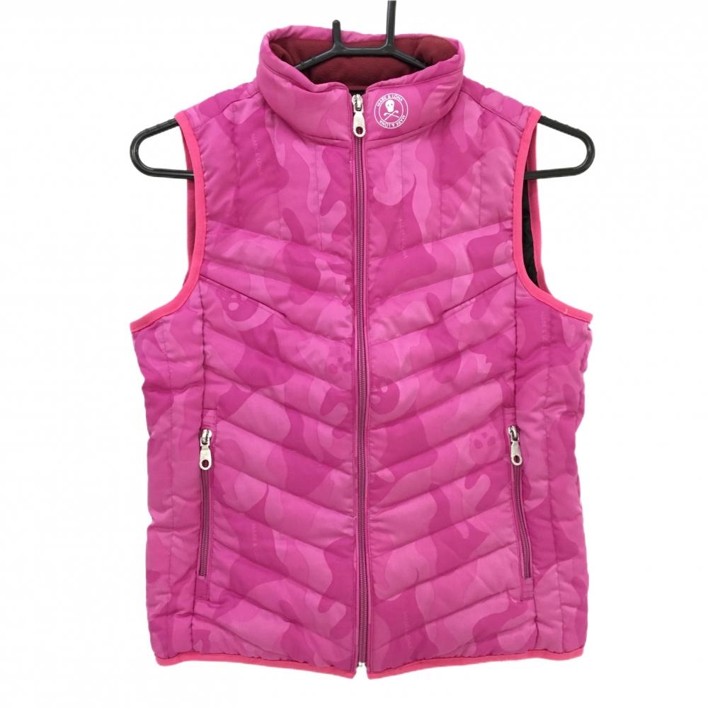 マークアンドロナ ダウンベスト ピンク 迷彩 カモフラ スカル 襟内側起毛　ポケッタブル レディース 38(M) ゴルフウェア MARK＆LONA