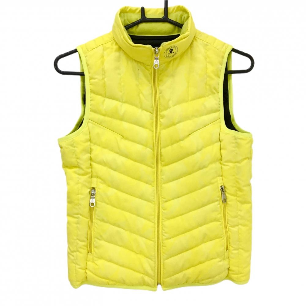 マークアンドロナ ダウンベスト イエロー 迷彩調地模様 カモフラ スカル ポケッタブル 収納可 レディース 38(M) ゴルフウェア MARK＆LONA