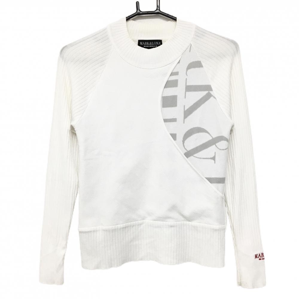 マークアンドロナ ハイネックセーター 白×グレー 一部総柄 ニット  レディース 36(S) ゴルフウェア MARK＆LONA