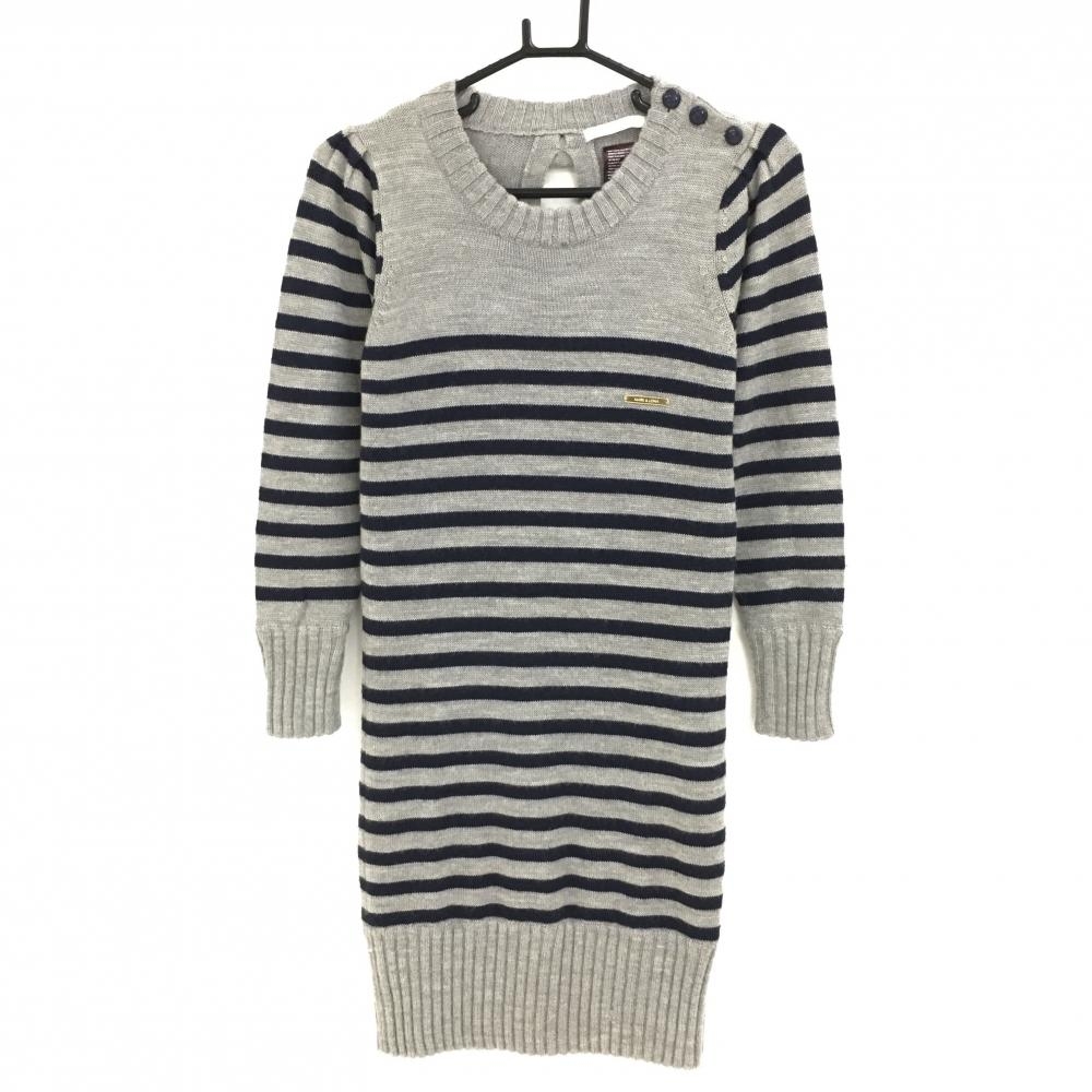 マークアンドロナ ニットワンピース グレー×ネイビー ボーダー ウール混  レディース S ゴルフウェア MARK＆LONA