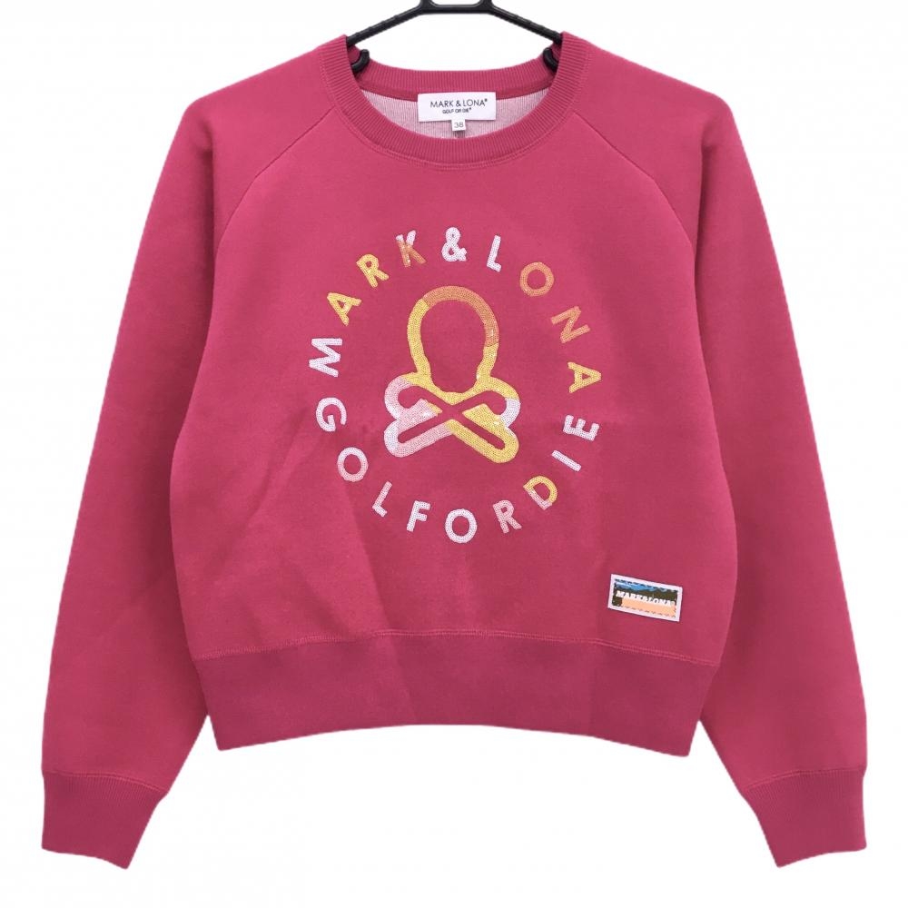 【超美品】マークアンドロナ セーター ピンク×イエロー×白 スパンコールス ニット レディース 38(M) ゴルフウェア MARK＆LONA