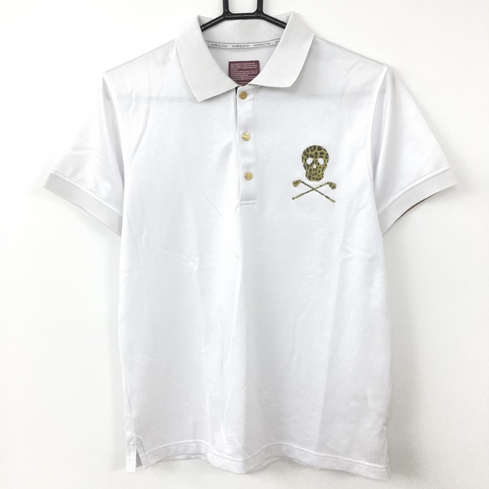 MARK＆LONA マークアンドロナ 半袖ポロシャツ 白×ブラウン スカル立体ロゴ シンプル  レディース M ゴルフウェア