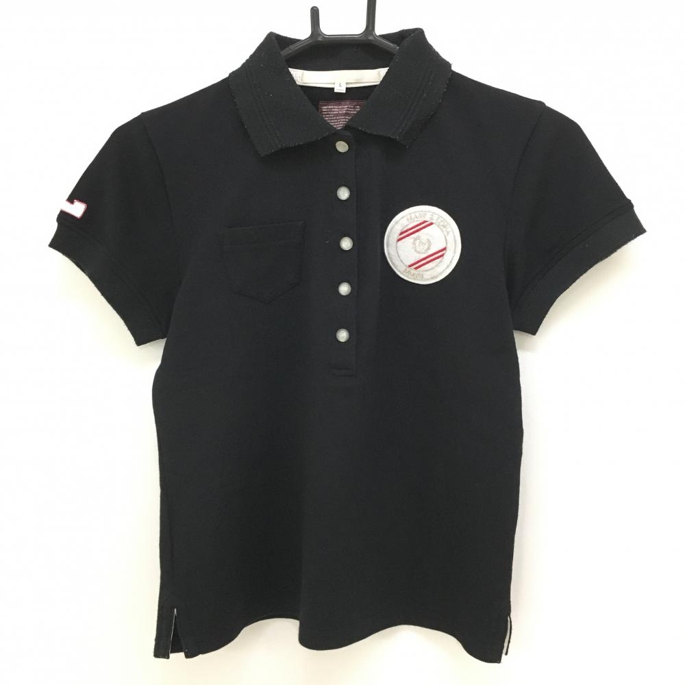 マークアンドロナ 半袖ポロシャツ 黒×白 胸ミニポケット レディース S ゴルフウェア MARK＆LONA