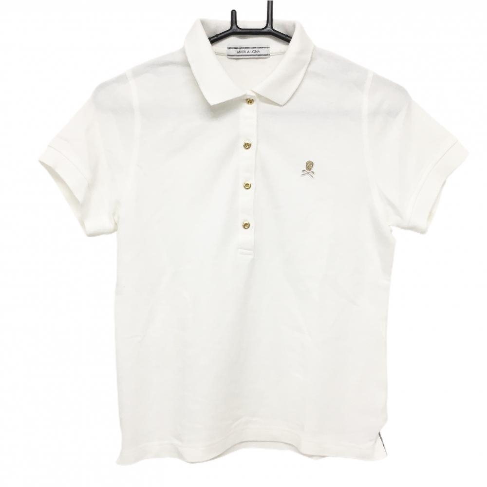 マークアンドロナ 半袖ポロシャツ 白 無地 スカル刺しゅう レディース M ゴルフウェア MARK＆LONA