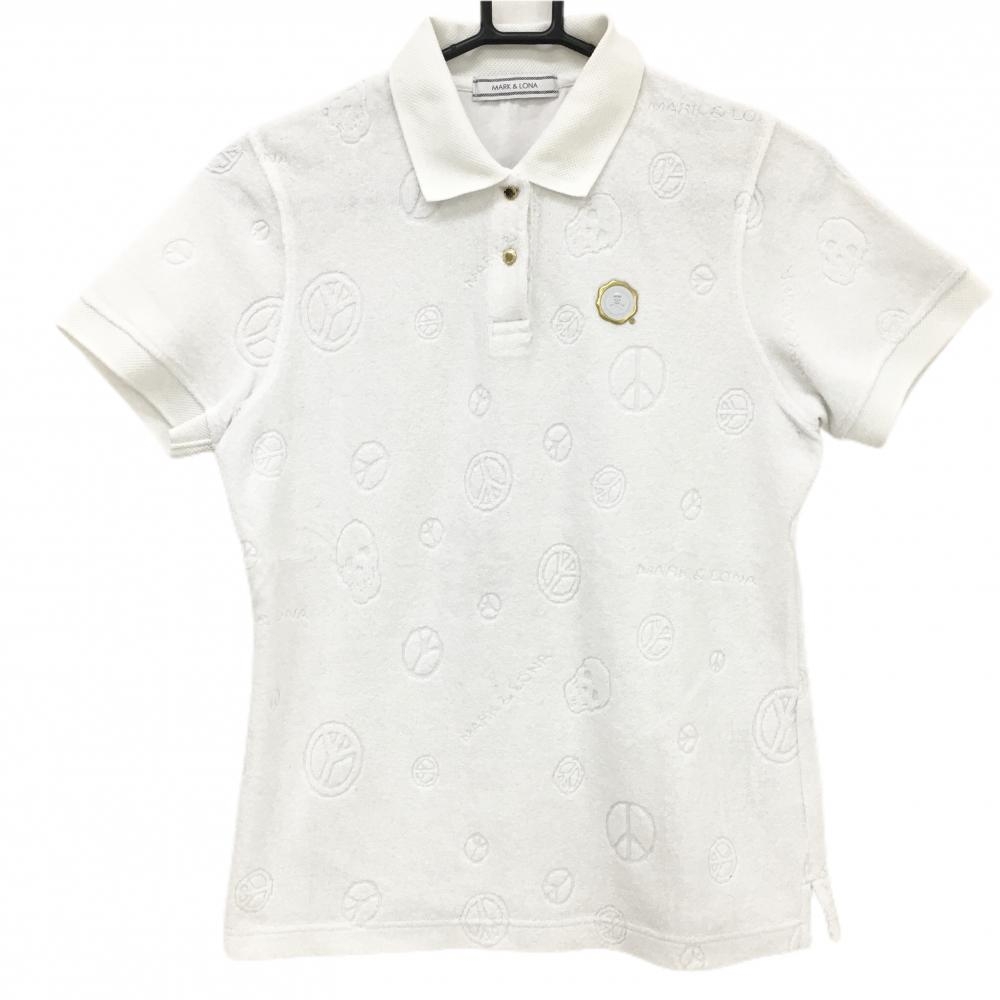 マークアンドロナ 半袖ポロシャツ 白 パイル地 スカル  レディース M ゴルフウェア MARK＆LONA