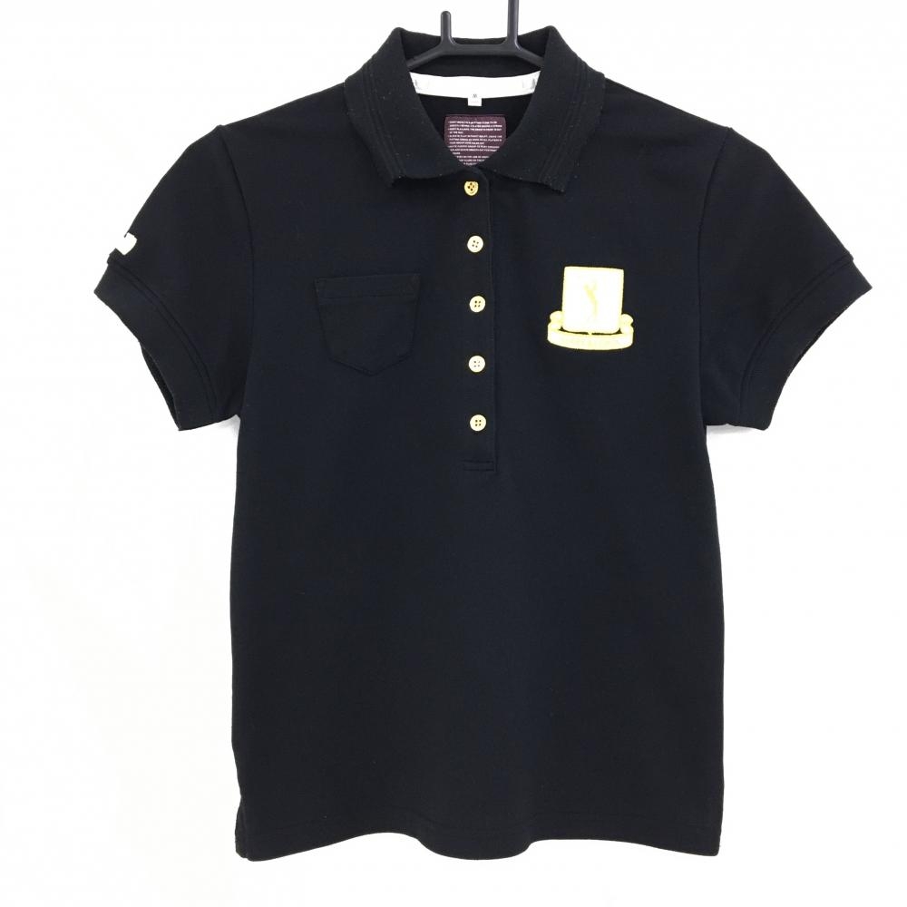 マークアンドロナ 半袖ポロシャツ 黒 スカル 金ボタン レディース M ゴルフウェア MARK＆LONA
