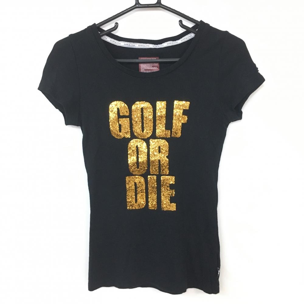 【美品】MARK＆LONA マークアンドロナ 半袖Tシャツ 黒×ゴールド 後ろ無地 レディース S ゴルフウェア