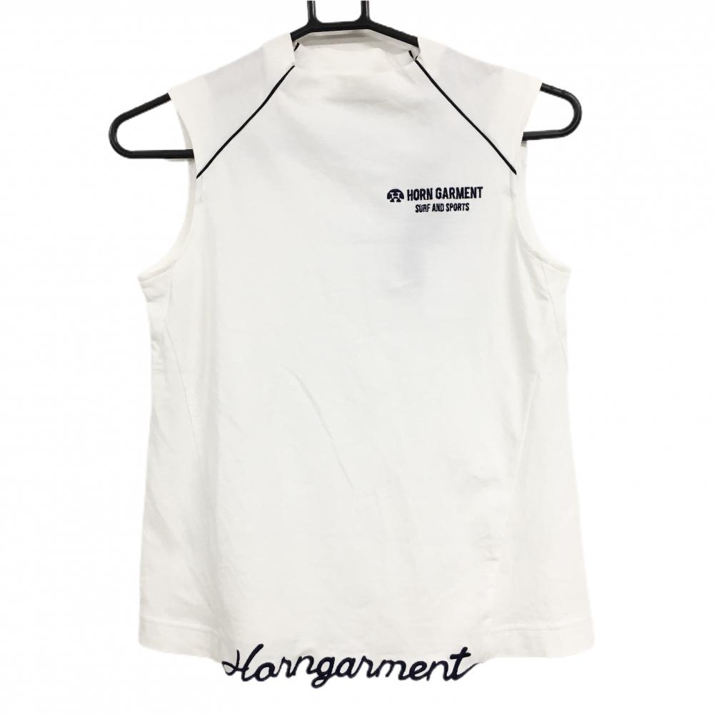 【新品】ホーンガーメント ノースリーブシャツ 白×黒 裾ロゴ マークアンドロナ レディース 36(M) ゴルフウェア MARK＆LONA