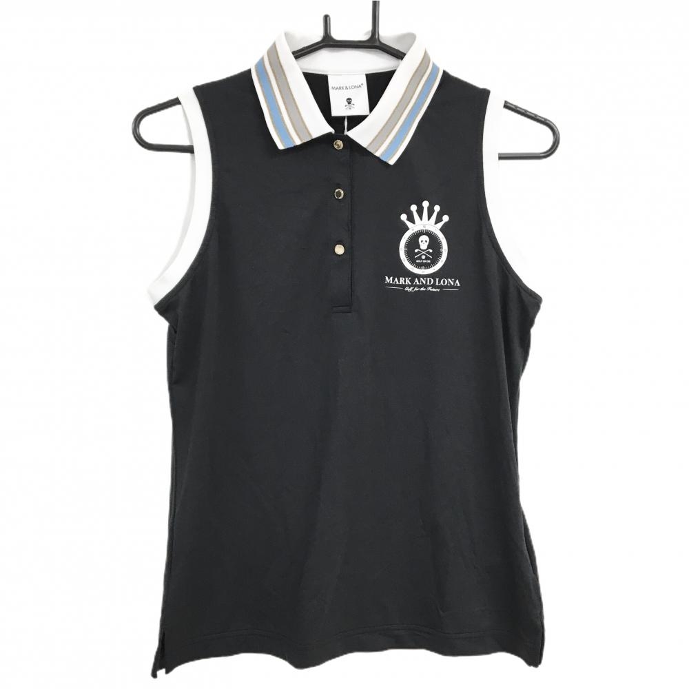 【新品】マークアンドロナ ノースリーブポロシャツ 黒×白 背面ビッグロゴ スカル レディース 38(M) ゴルフウェア MARK＆LONA