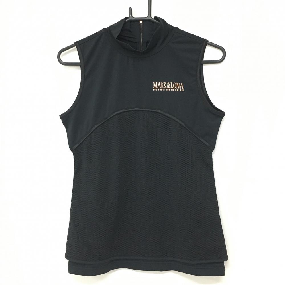 【超美品】マークアンドロナ ノースリーブハイネックシャツ 黒 メッシュ 後ろハーフジップ レディース 38(M) ゴルフウェア MARK＆LONA