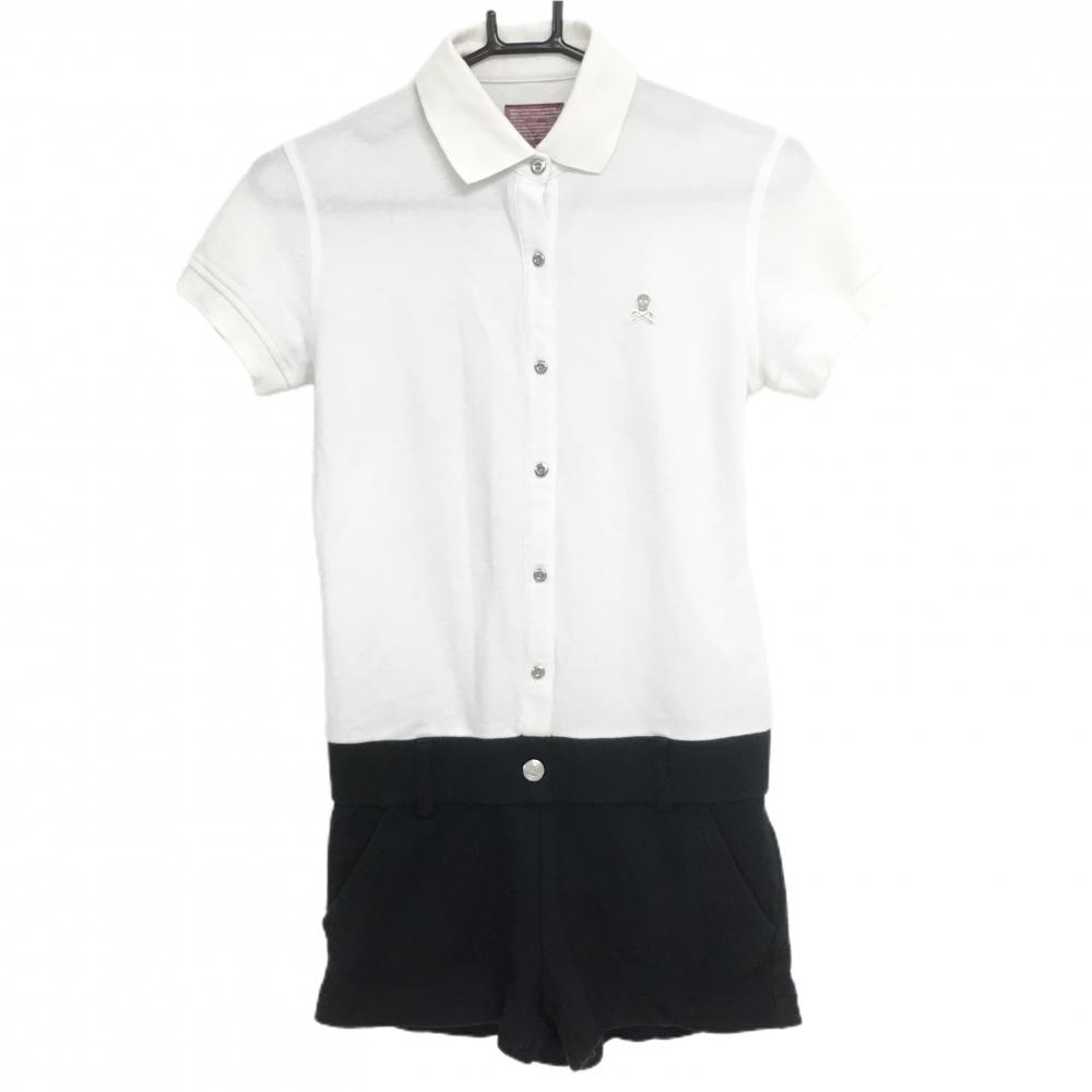 マークアンドロナ オールインワン 白×黒 レディース S ゴルフウェア MARK＆LONA