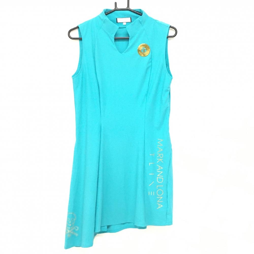 【超美品】マークアンドロナ ノースリーブハイネックワンピース グリーンブルー系 レディース 38(M) ゴルフウェア 2025年モデル MARK＆LONA