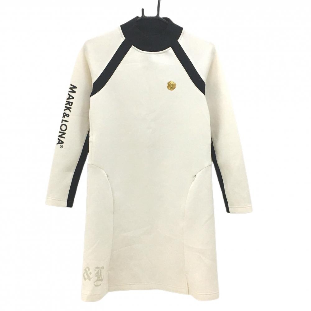 【美品】マークアンドロナ ハイネックワンピース 白×黒 ダンボールニット調 レディース 38(M) ゴルフウェア 2024年モデル MARK＆LONA