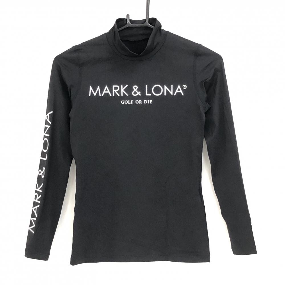 【超美品】マークアンドロナ ハイネックインナーシャツ 黒×白 袖ロゴ ナイロン混 レディース 38(M) ゴルフウェア MARK＆LONA