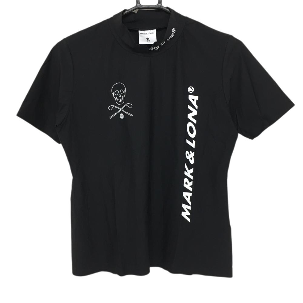 【超美品】マークアンドロナ 半袖ハイネックシャツ 黒×白 後ろメッシュスカル レディース 40(L) ゴルフウェア 2022年モデル MARK＆LONA