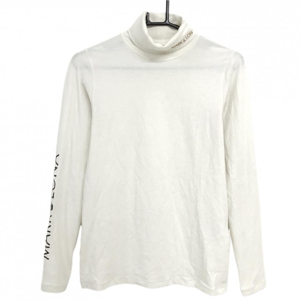 マークアンドロナ 長袖タートルネックシャツ 白 袖ロゴ 起毛素材 レディース M ゴルフウェア MARK＆LONA