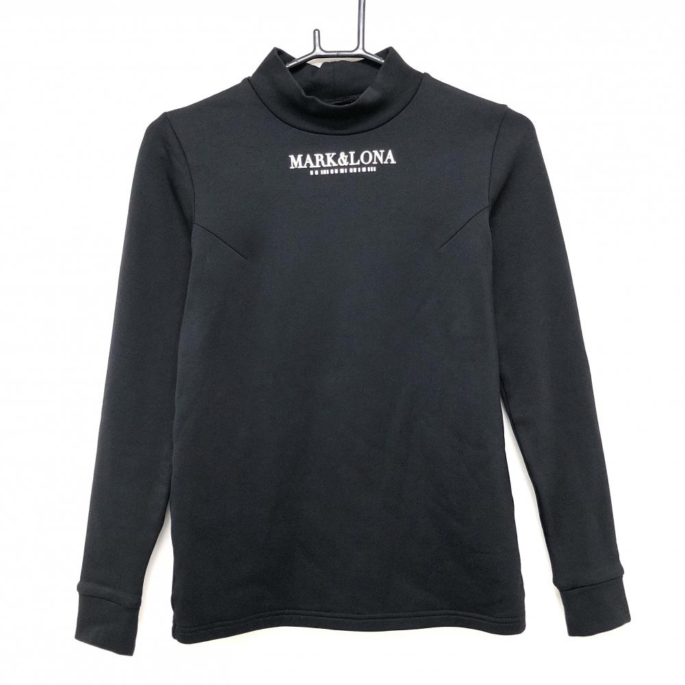 【超美品】マークアンドロナ 長袖ハイネックシャツ 黒 裏微起毛 ロゴ白 レディース 38(M) ゴルフウェア MARK＆LONA
