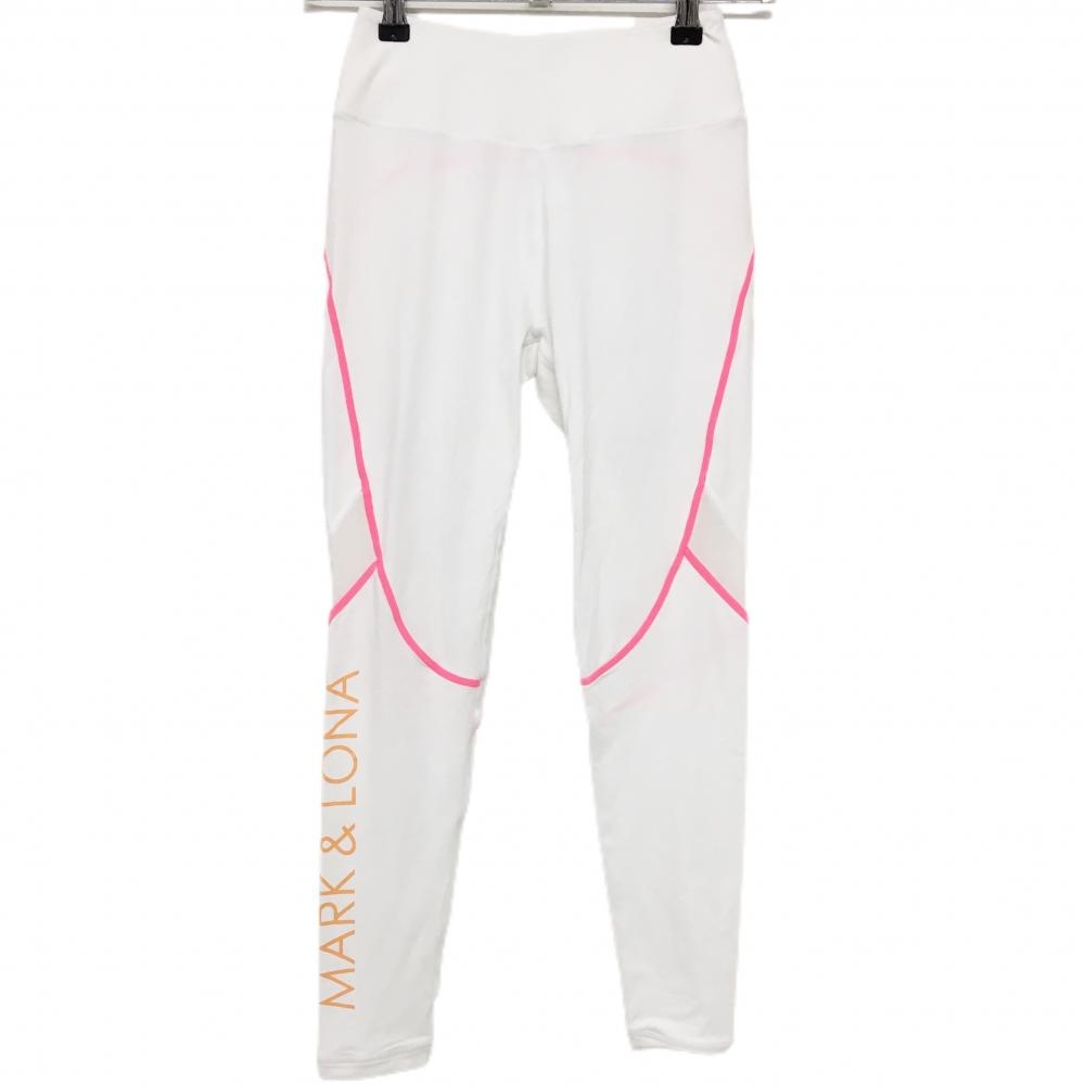 【超美品】マークアンドロナ レギンス 白×蛍光ピンク スパッツ 裾ロゴ  レディース WS ゴルフウェア MARK＆LONA