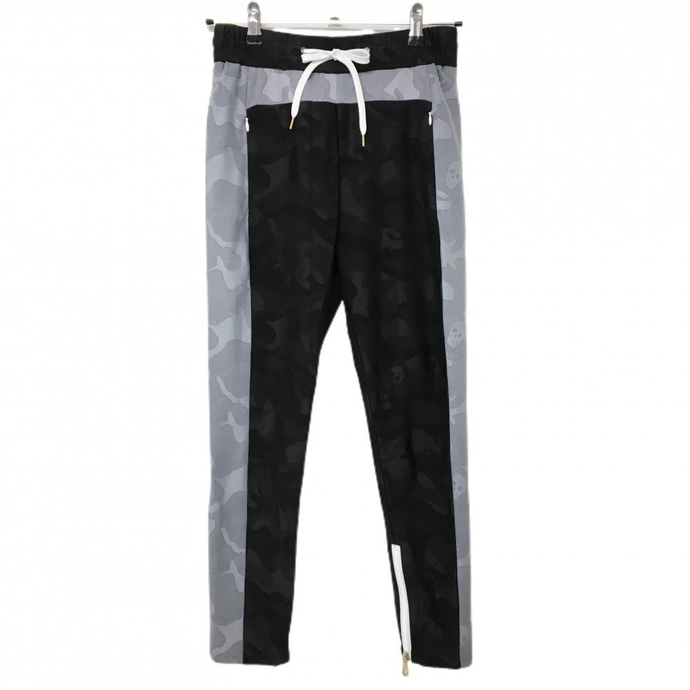 【超美品】マークアンドロナ パンツ 黒×グレー スカル カモフラ地模様 レディース M ゴルフウェア MARK＆LONA